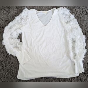 Laura Petites V Neck Top, sheer long sleeves (S) NWOT